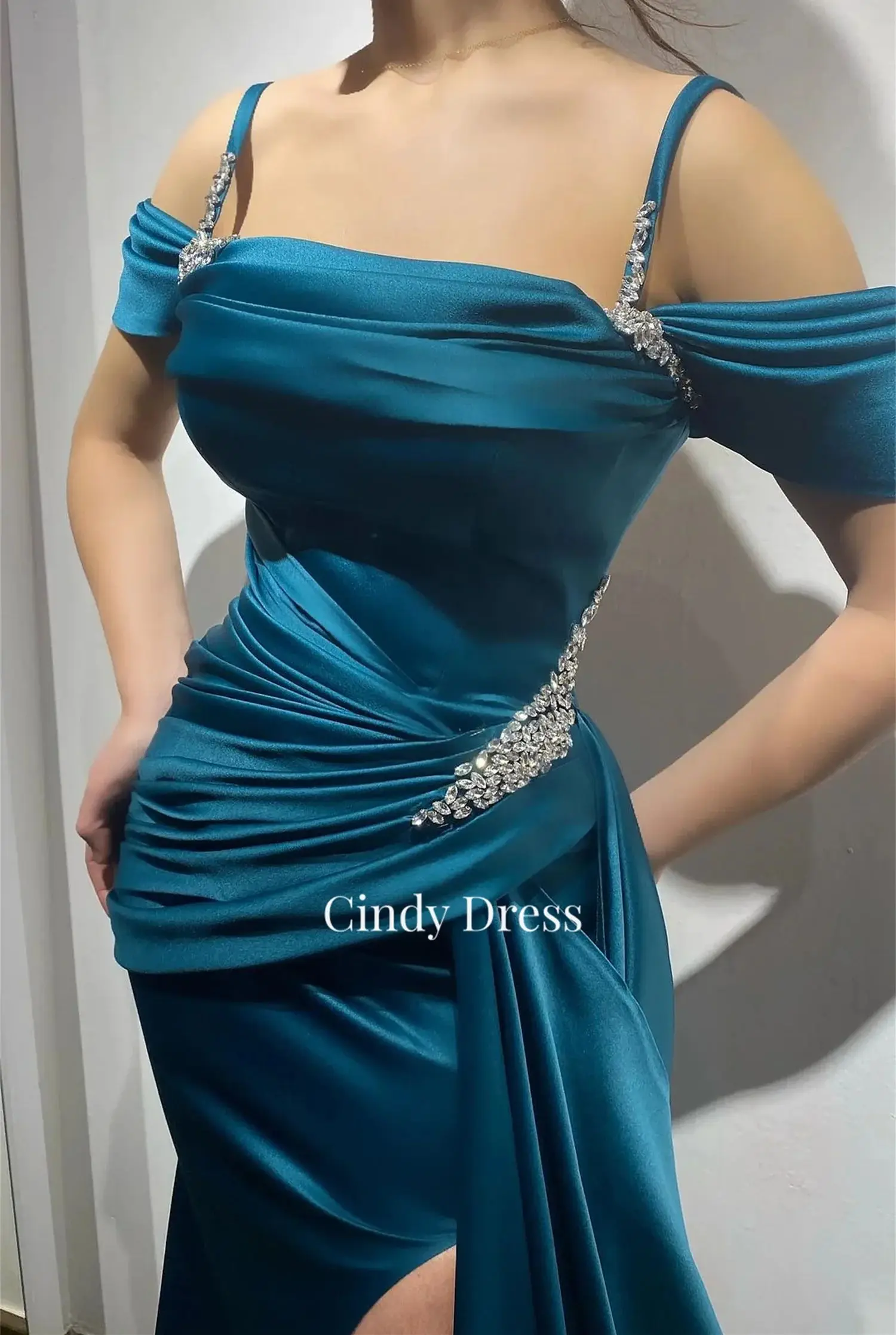 Evening Dress Crystal Decoration Blue-green Mermaid Womens Dresses Party Wedding Ball Gowns Cocktail Formal Gala Long Customized