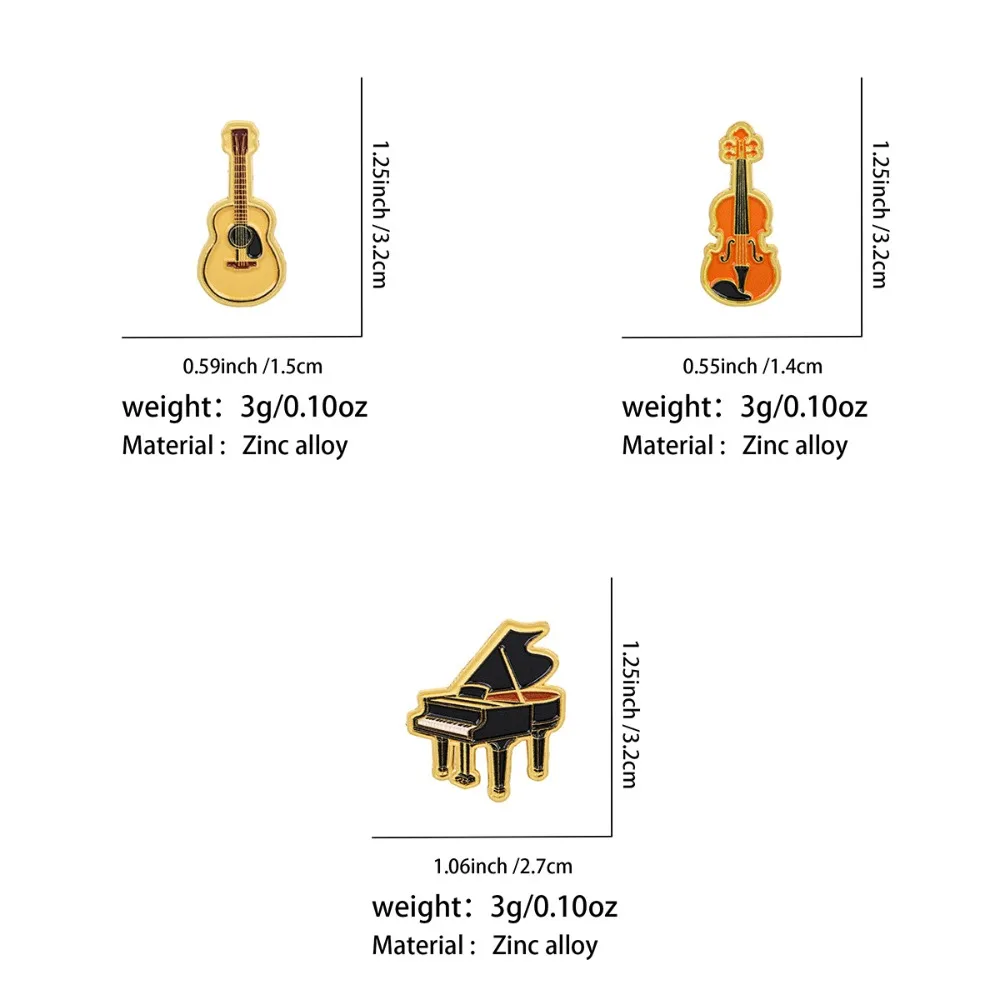 Musical Instrument Enamel Pin Guitar Violin Piano Brooch Lapel Pins Backpack Badge DIY Decor Accessory Gift for Music Lovers