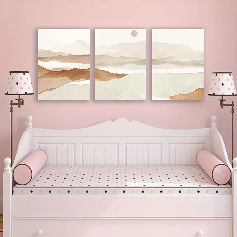 2D Flat, 2D Flat, 2D Flat 3pcs Unframed Prints Abstract Beige Minimalist Poster Watercolor Paintings Images for Living Room K