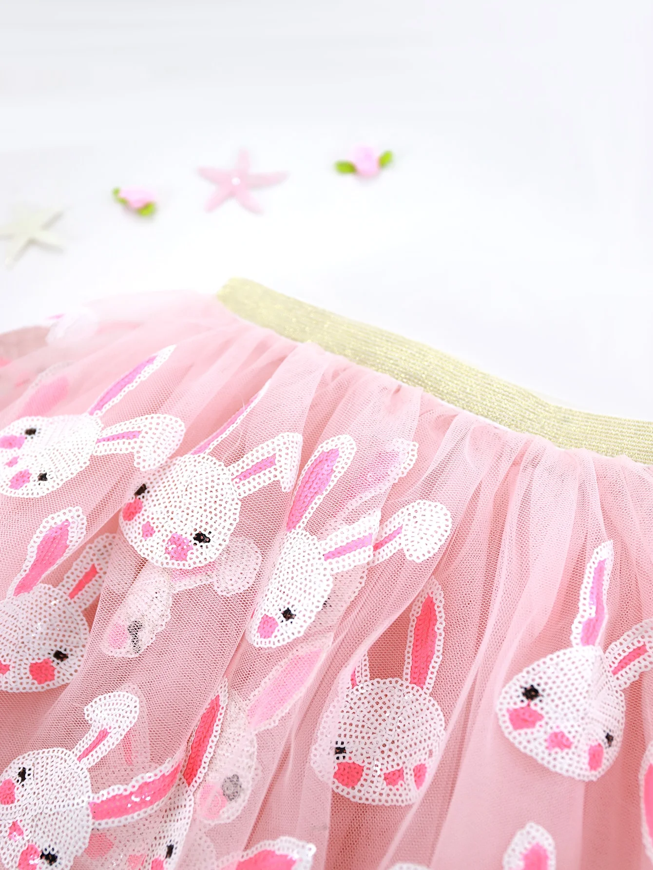 2025 new girl style children\'s half skirt Europe and the United States new mesh rabbit sequin Easter TUTU skirt