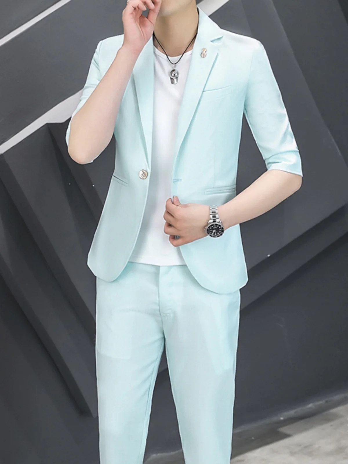 

Business Casual Men's Light Weight Summer Suit Jacket Formal Workwear Blue Colorway Stylish City Fashion Long Sleeve Slim Fit