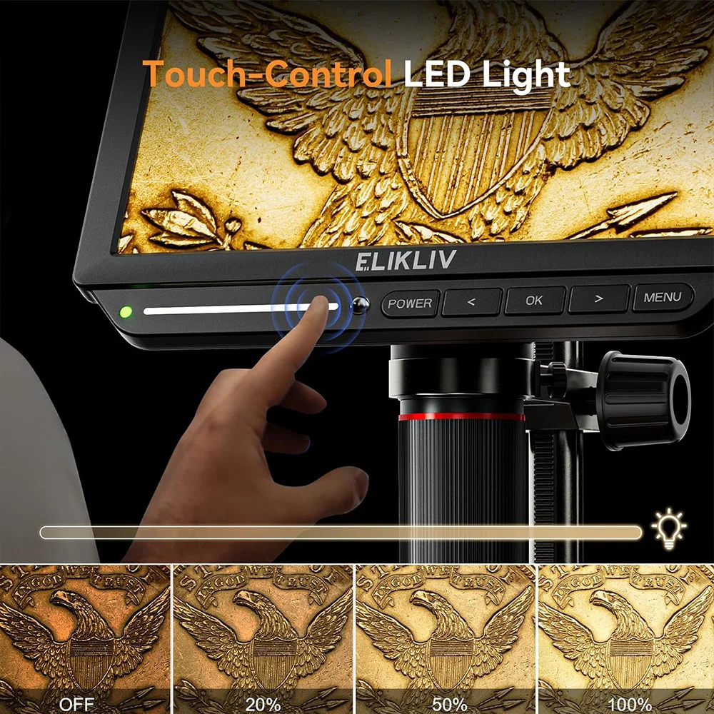Elikliv-Microscope numérique EM4K 4K HDMI pour l'électronique, 8 ", 2000X, Soudure, Inspection, Réparation, PCB, Support 10"