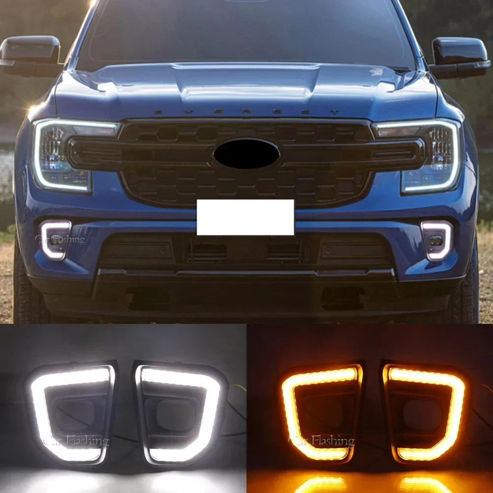 

New！ Car Accessories DRL Fog Lamp Decoration LED Daytime Running Light For Ford Everest 2022 2023 with Dynamic Turn Signal