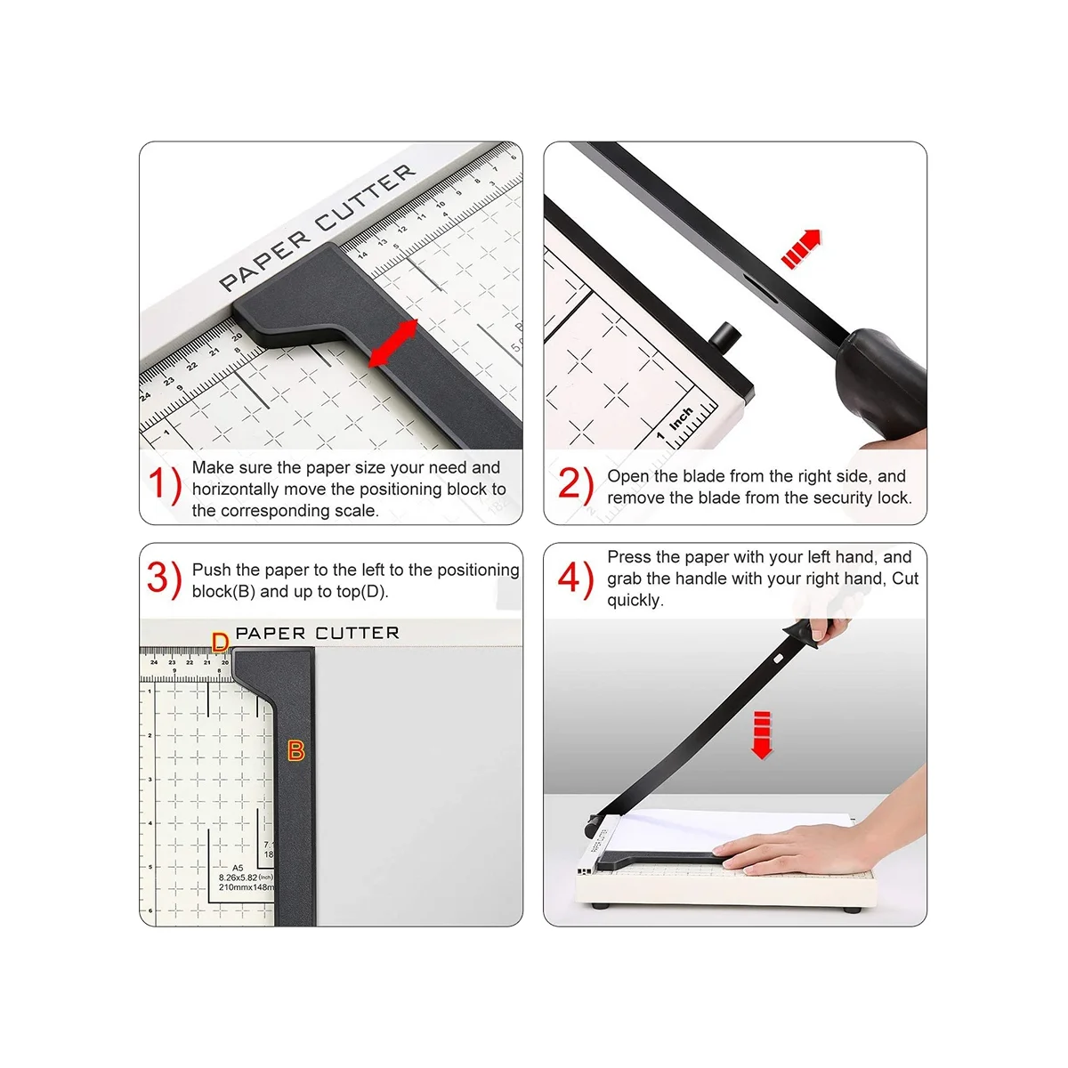 Paper Cutter Heavy Duty A4-B7, 12 Inch Cut Length Guillotine Paper Trimmer for Cardstock Metal Base,White