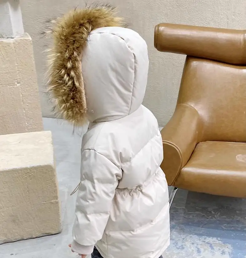 Baby Girl And Boys Down Jacket Winter New Real Fur Collar White Duck Down Outerwear Kids Parka Down Coats 2-12 Years Wz1252