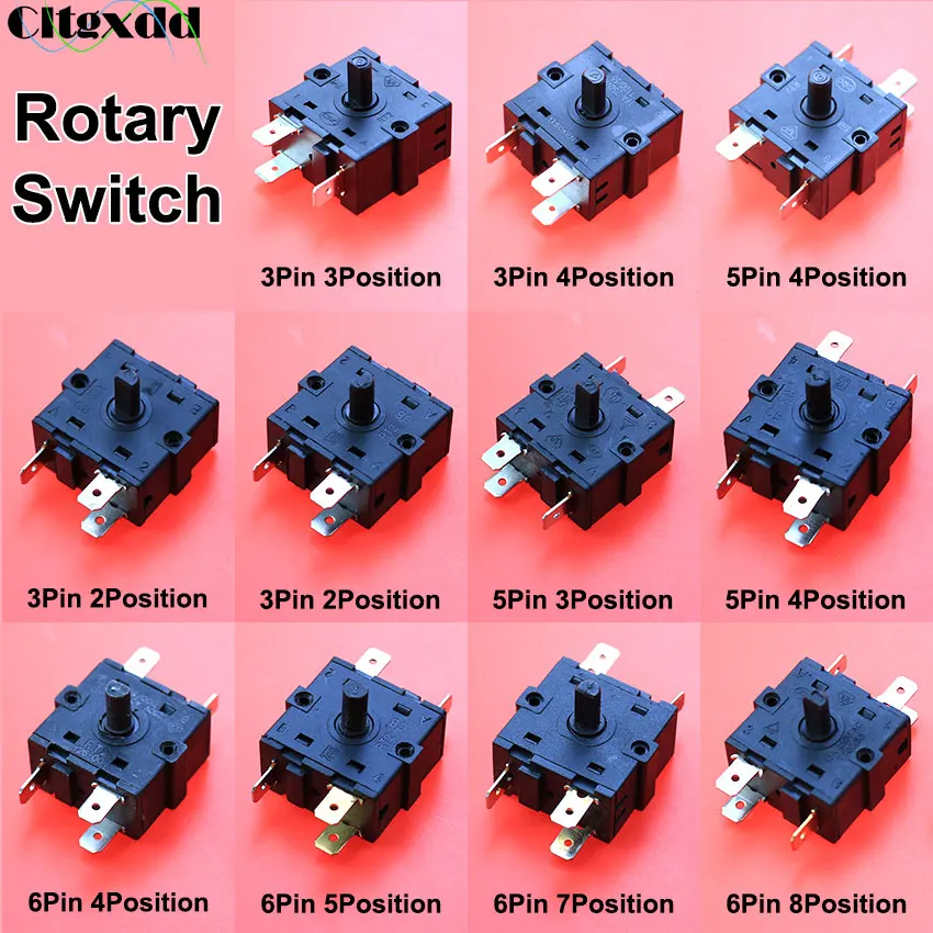 1 Stuks Elektrische Kamer Kachel Tandwielknop Schakelaar 3/4/5/6/7/8 Positie 3pin 5pin 6pin 8pin Roterende Schakelaar Selector Ac 250V 16a Radiator