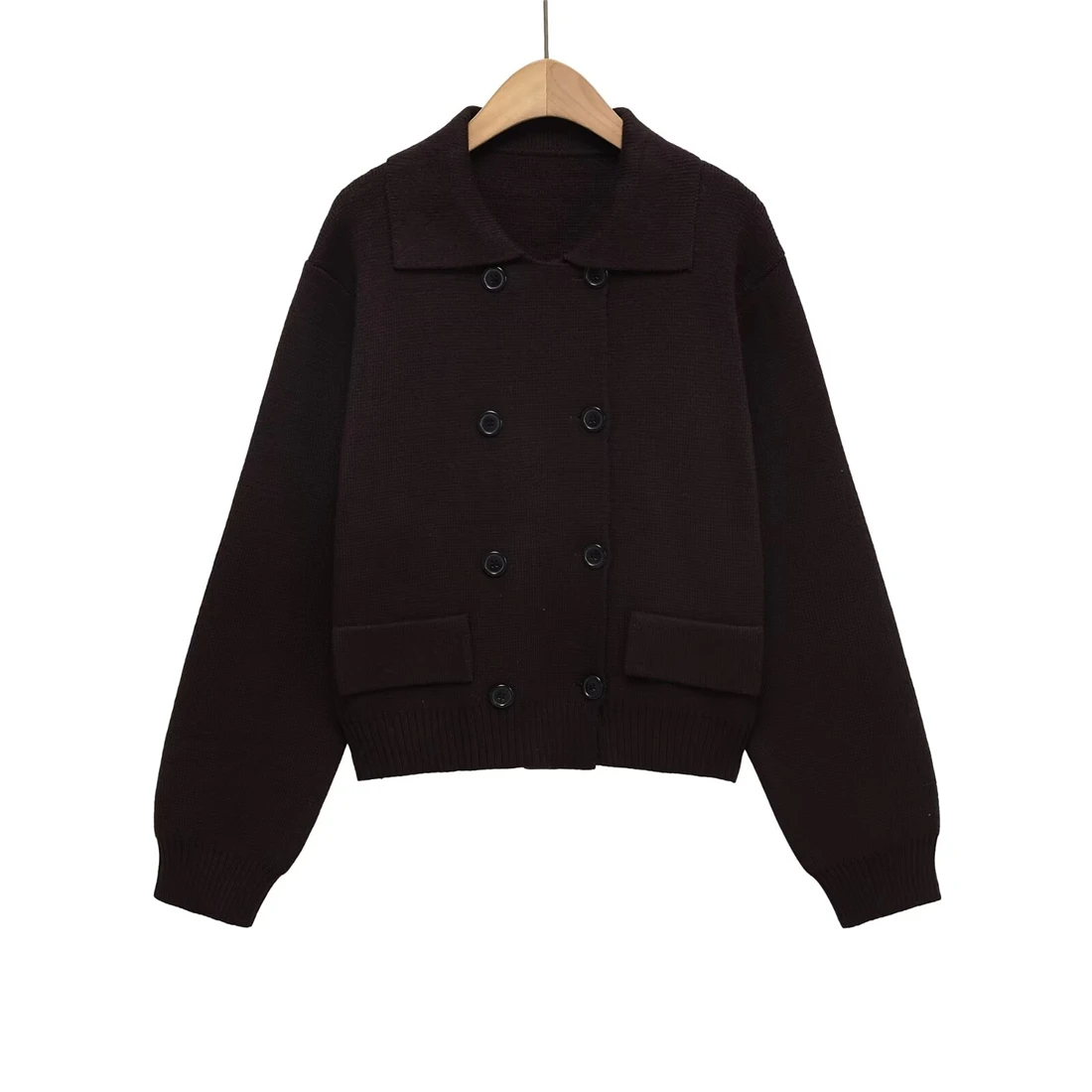 

Women's Double-Breasted Knitted Cardigan Casual Fashion Collar Jacket 2025 New Style