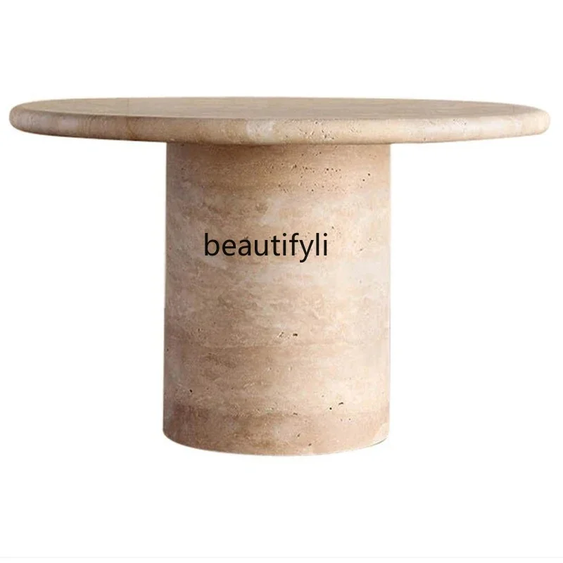 

X0 Italian natural travertine round dining table villa hotel simple model room, travertine coffee table