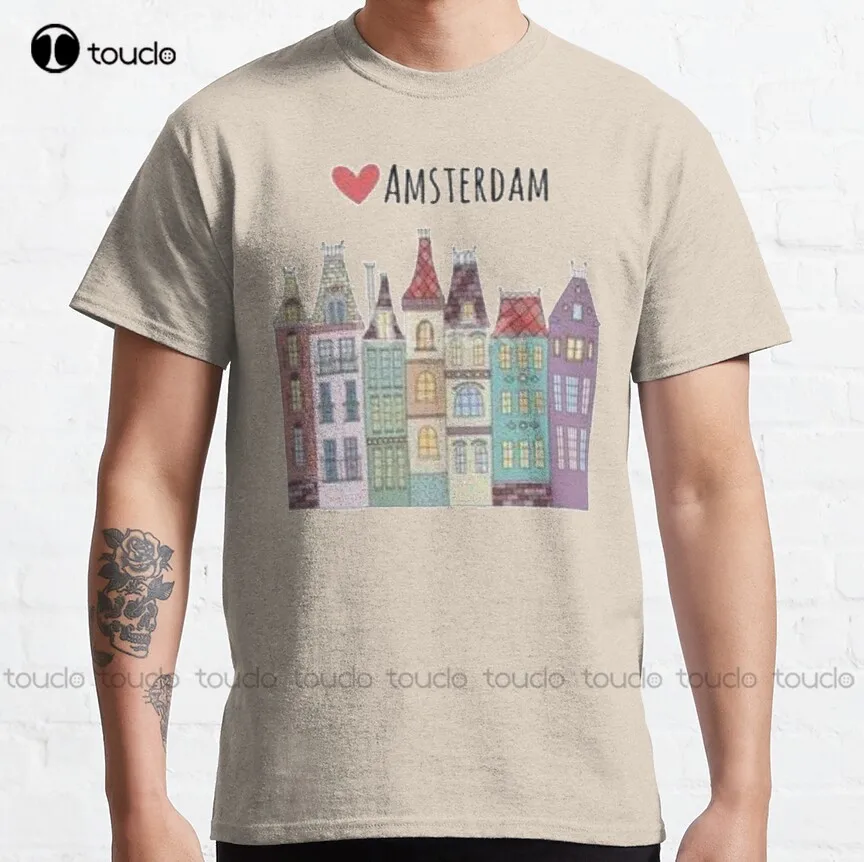 

Классическая мужская футболка Amsterdam Lover My Heart Is In Amsterdam Skyline Holland, забавные мужские футболки на заказ Aldult Teen унисекс