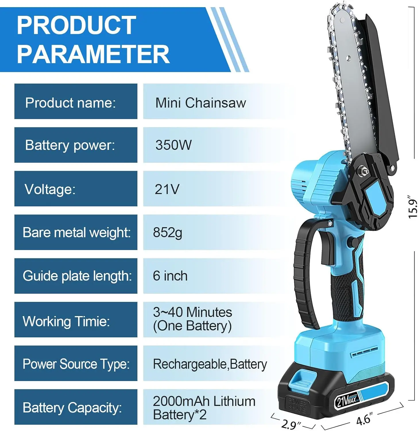 Mini Chainsaw Cordless, 6 Inch Handheld Electric Power Chain Saw With 2 Batteries Portable Eletric Chainsaw For Dad Husband