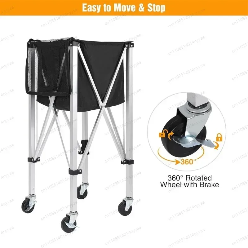 Sport Aluminum Foldable Tennis Ball Cart for Coach Training Lightweight Portable Tennis Ball Pickleball Ball Hopper Basket
