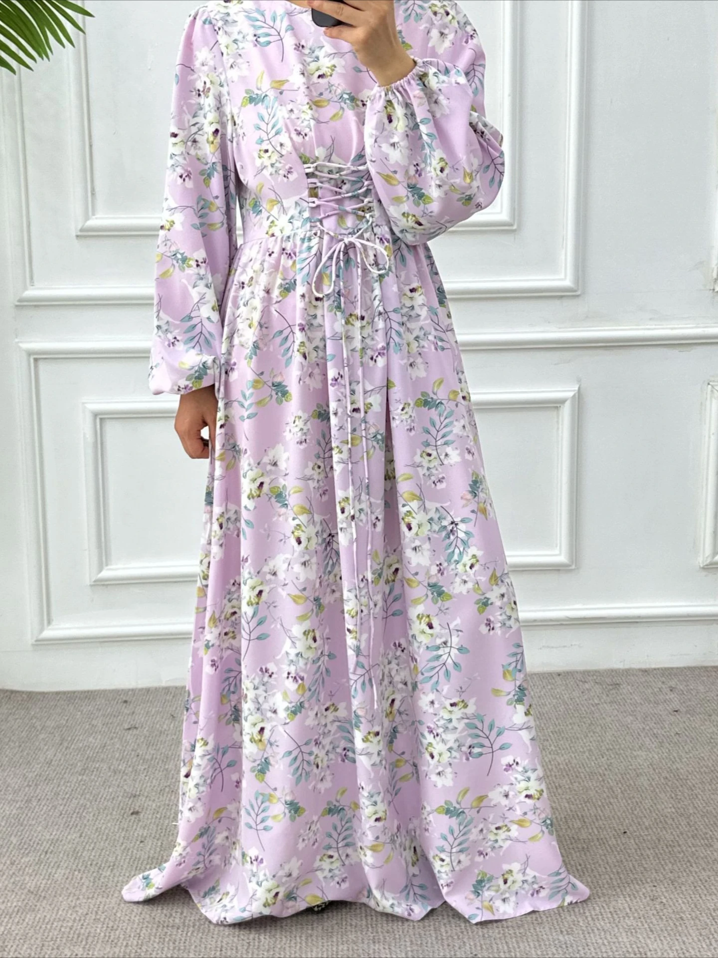 Eid femmes Robe musulmane Abaya imprimer Flroal pansement robes Largos fête Caftan Jalabiya Ramadan robes dubaï Robe arabe 2025