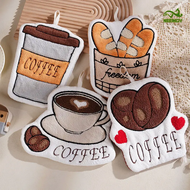 

Coffee Pastry Coral Velvet Hand Towel Absorbent Handkerchief for Both Wet and Dry Use Towel Bathroom and Kitchen Hanging Towel