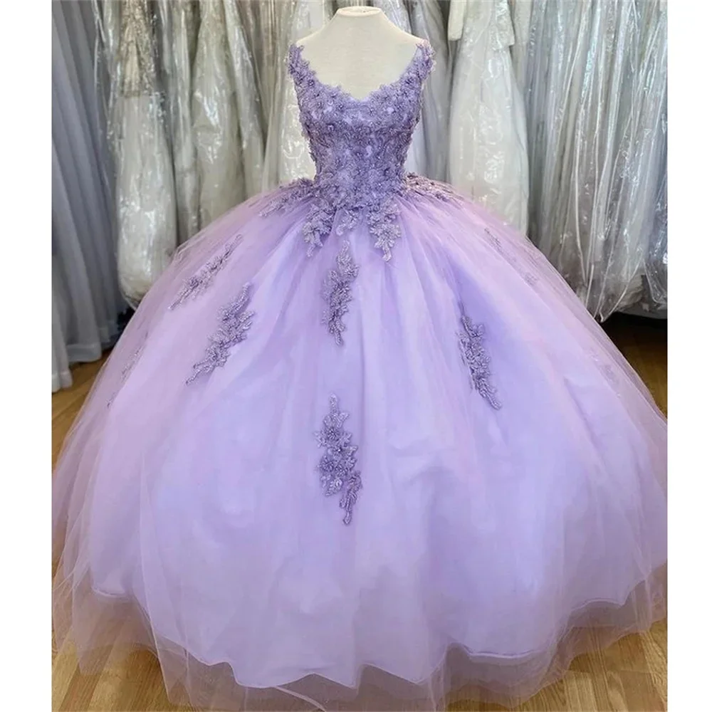 Luce lavanda stampa floreale cristallo vestido de princesas dolce grazioso cinturino per spaghetti con scollo a V corsetto abito Quinceanera personalizzato