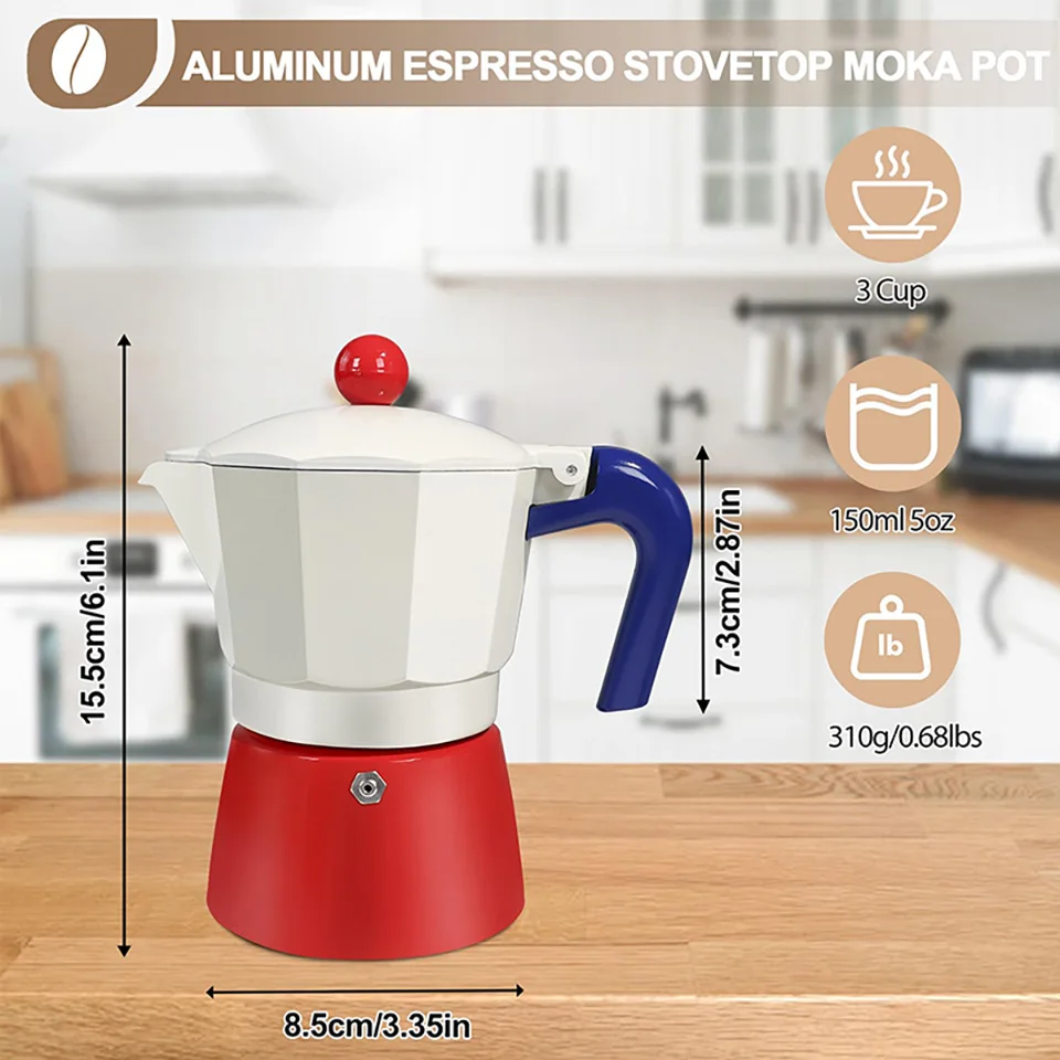 1Pc Italian Style Stovetop Espresso Maker Authentic Italian Coffee Maker for Rich Bold Espresso Easy to Use and Clean