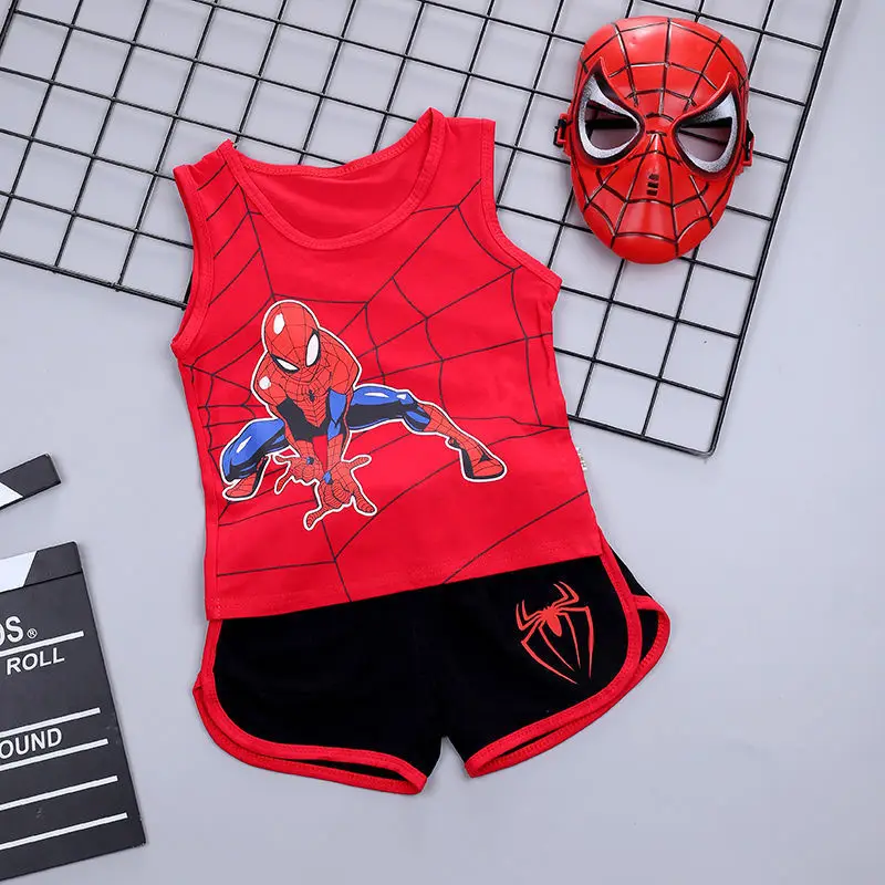 2024 Spiderman New Summer Children's Vest Set Boy Cartoon Baby Sleeveless Shorts Two-piece Set Toddler Boy Clothes