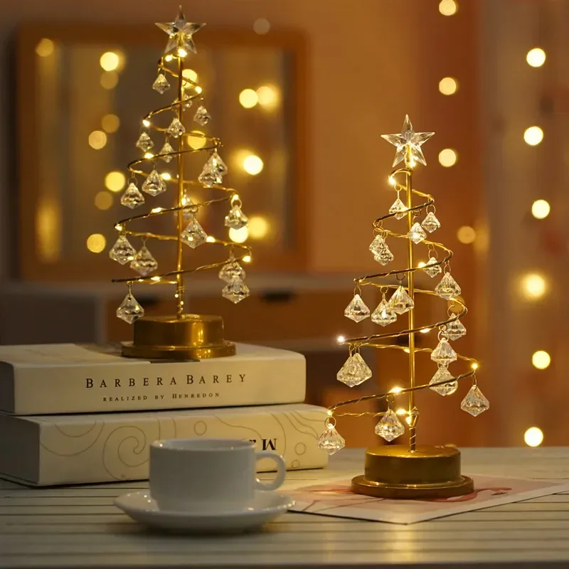 Crystal Diamond Christmas Tree Light LED Star Light Christmas Lamp Decoration Table Night Light Led Desk Table Spiral Crystal