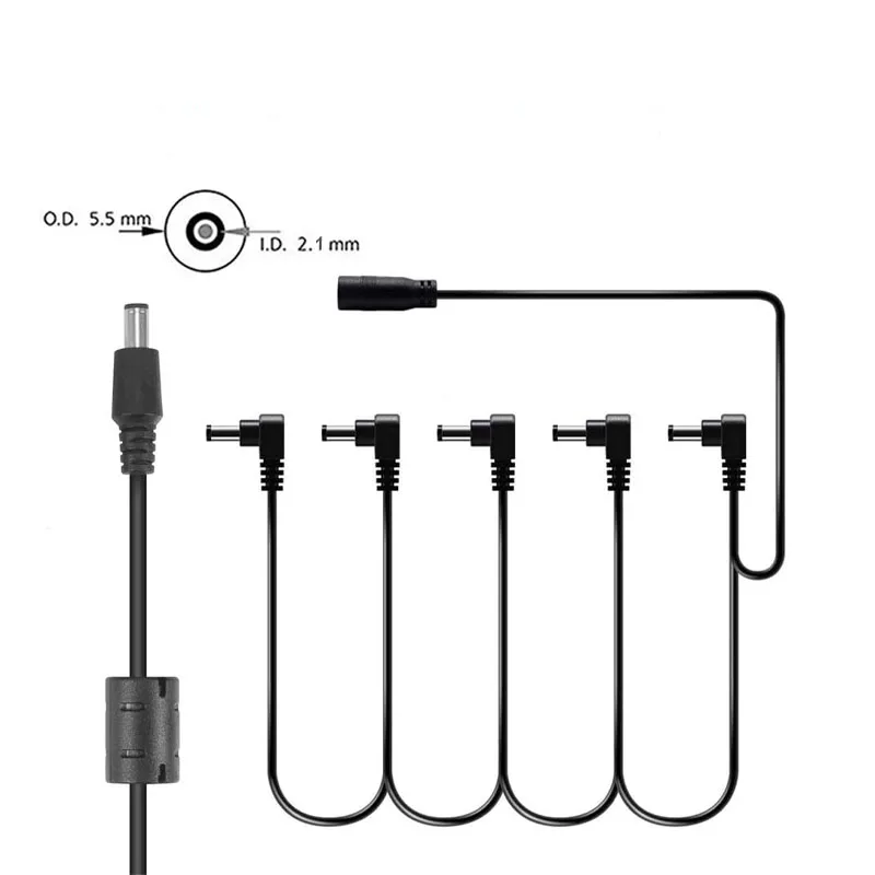 1Pcs สีดำ5 Way กีตาร์ Daisy Chain สายเคเบิล Splitter สำหรับ9V อะแดปเตอร์ Boss กีต้าร์ไฟฟ้า
