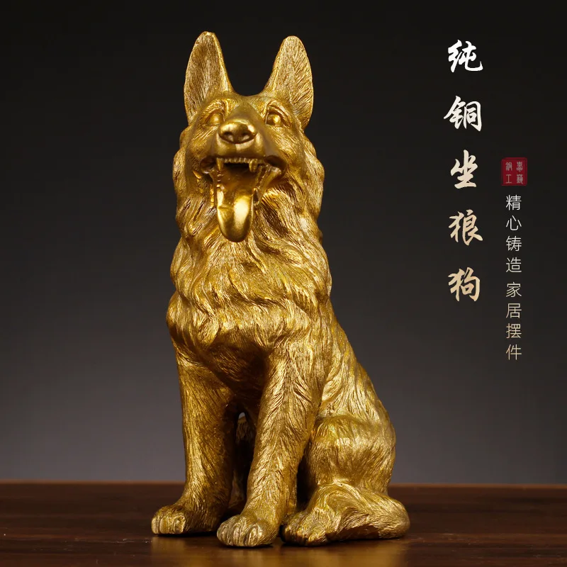 Bronze Zodiac Animal Figurine, Wolf Dog Design, for Doorway or Living Room Decoration, Large-Sized Craft Ornament