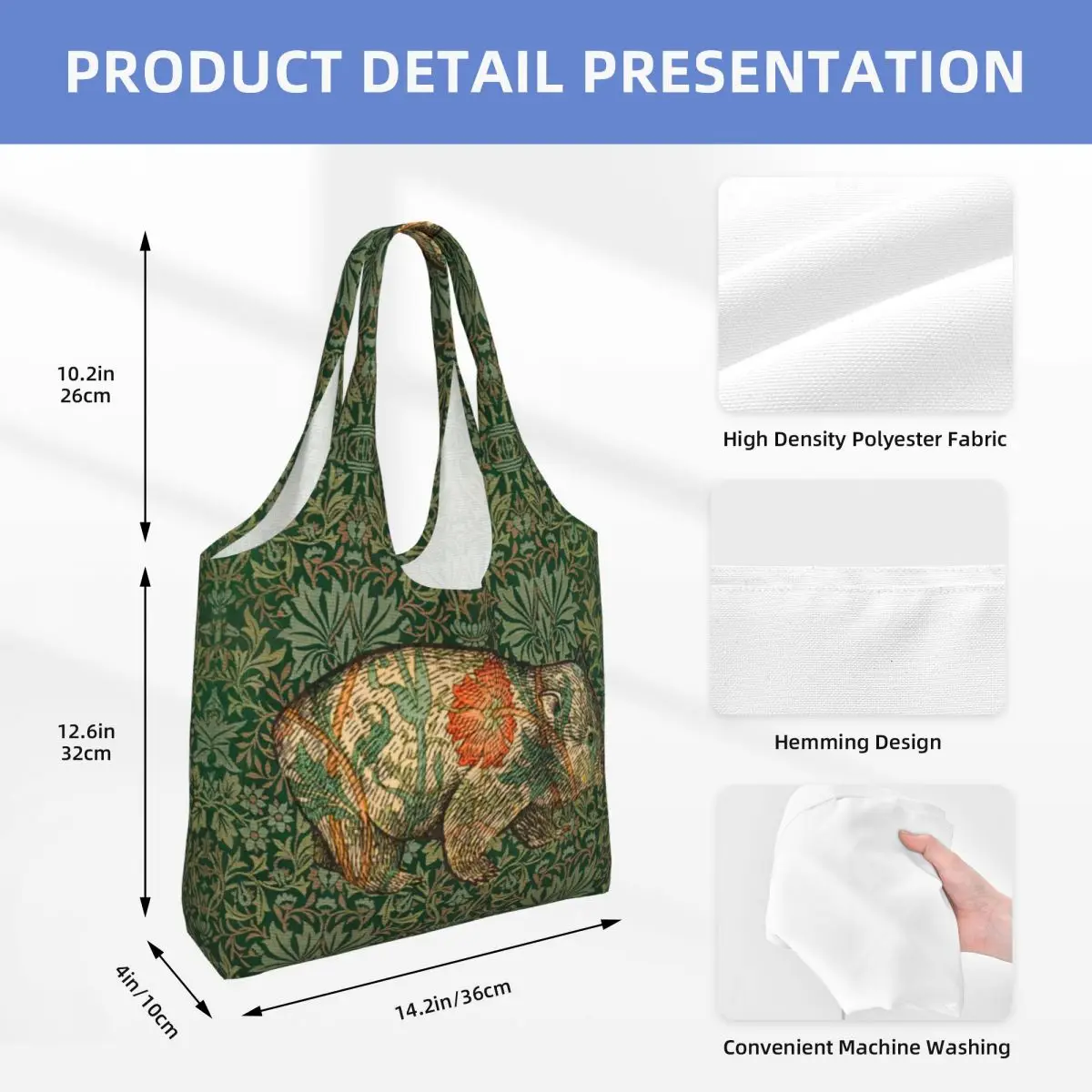 Custom Rossetti\'s Wombat In Green Flower Garden Shopping Tote Bag William Morris Art Grocery Canvas Shopper Shoulder Bag Handbag