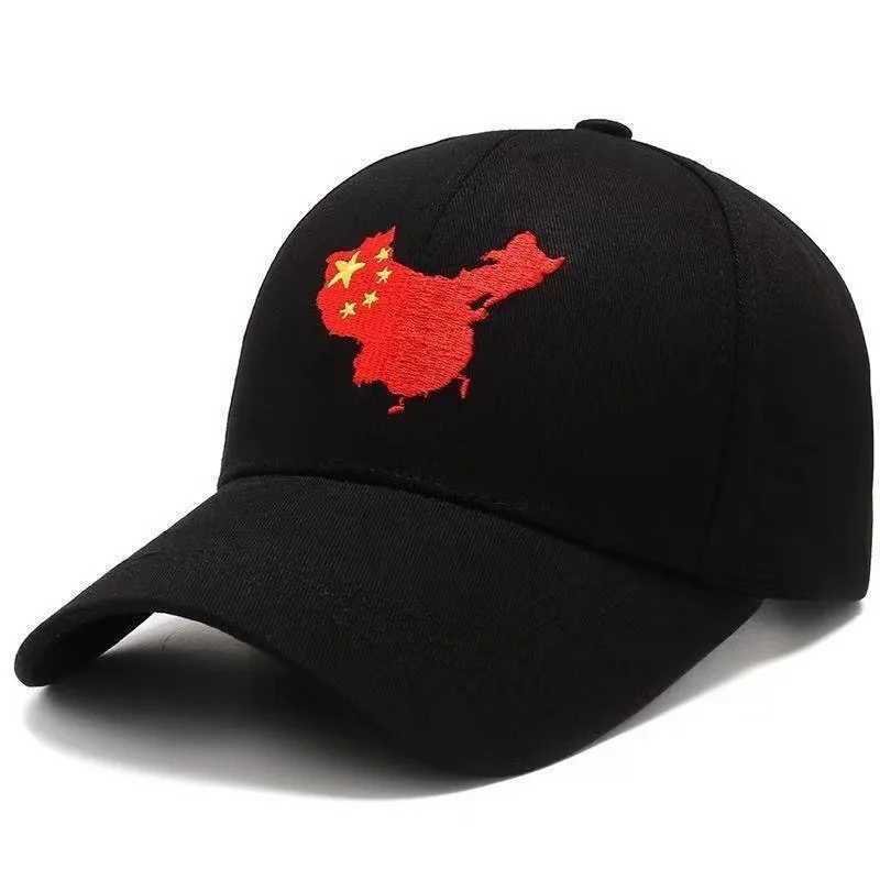 NEW Chinese Style 3D Red Star Embroidery Map Cap Black White  Baseball Hats for Men Women Outdoor Sun Visors Hat