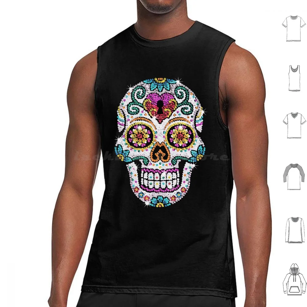 Diamond Bling Shiny Sugar Skull Diamond Skull Tank Tops Print Cotton Sugar Skull Day Of The Dead Skull Dark Sugar Skull