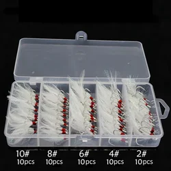 50pcs Feathered Treble Hooks Set Dressed Triple Hook Strong Pull Lure Fishing Hook with Feathers Fishing Accessories