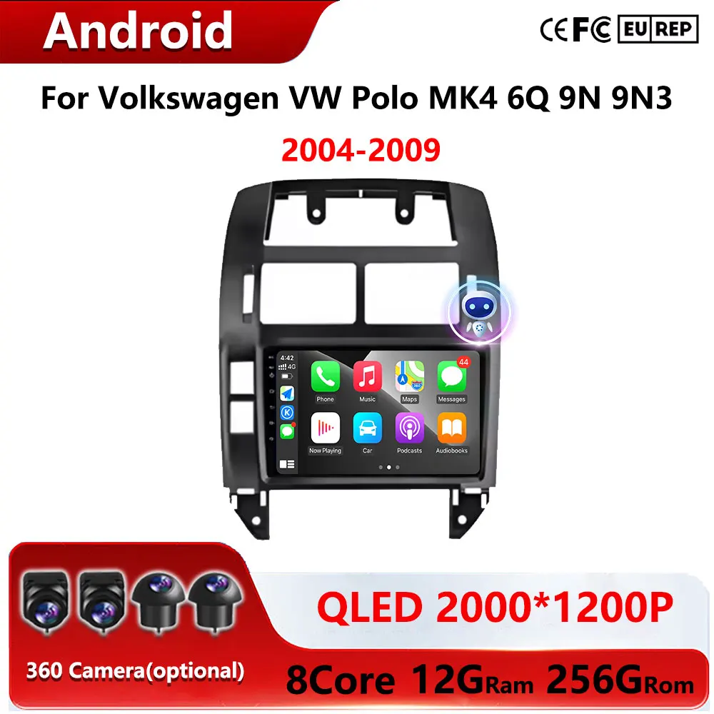 

GPS Navigation QLED Screen Android Auto Carplay For Volkswagen VW Polo MK4 6Q 9N 9N3 2004-2009 Car Radio Multimedia Video Player
