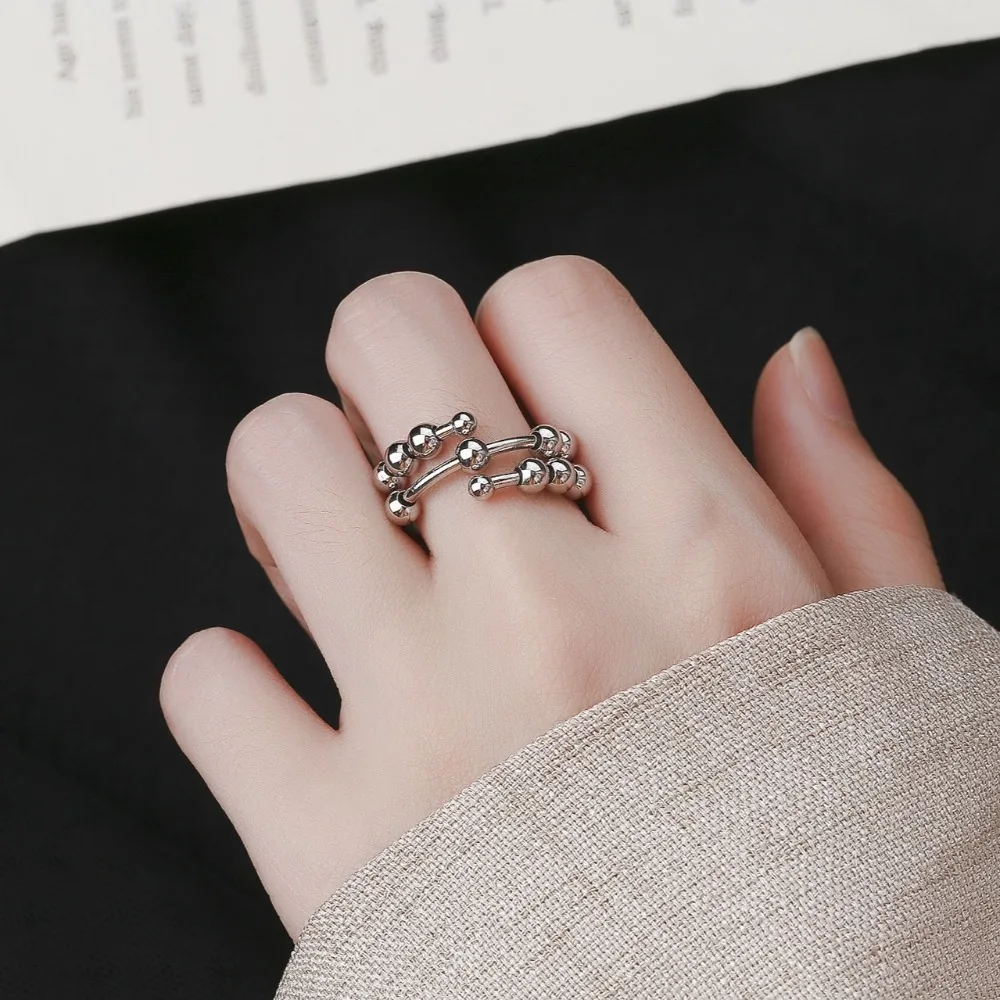 Punk Anti Anxiety Rings For Women Men Spiral Beads Ring Trendy Jewelry Rotate Freely Anti Stress Gold Color Ring Gift Open Ring