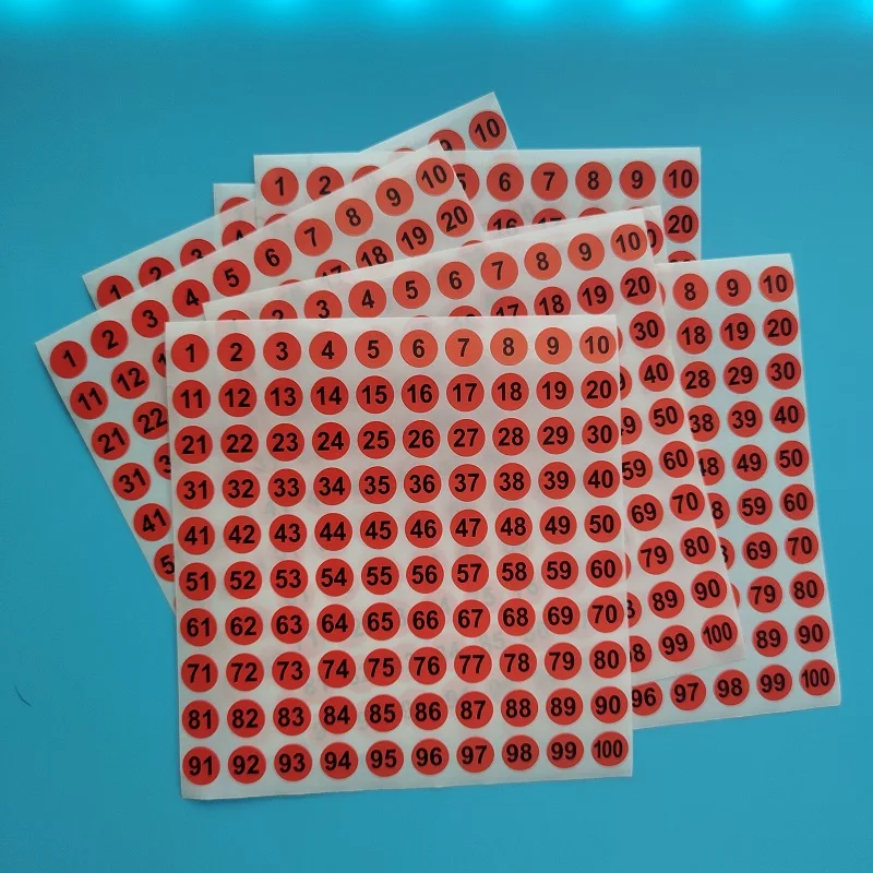 10 Sheets 1-100 Serial Consecutive Red Number Labels  1cm  Paper Number Sticker  Self-adhesive Round Sticker