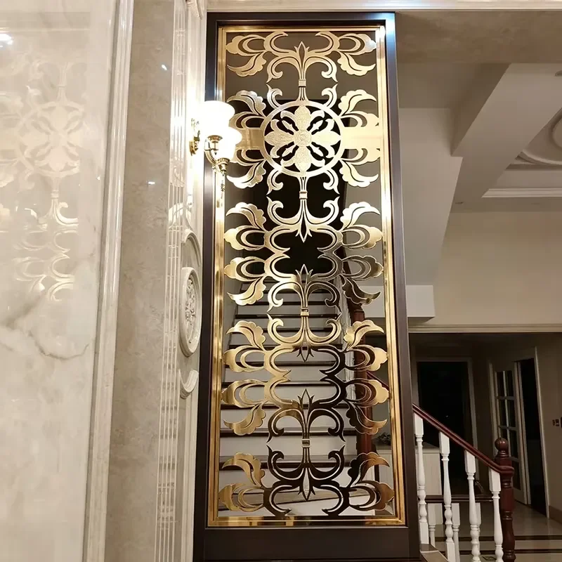 Custom Stainless Steel Room Divider Screen with Inlaid Jade Cloud Pattern Metal Partition for Interior Home Decoration Modern