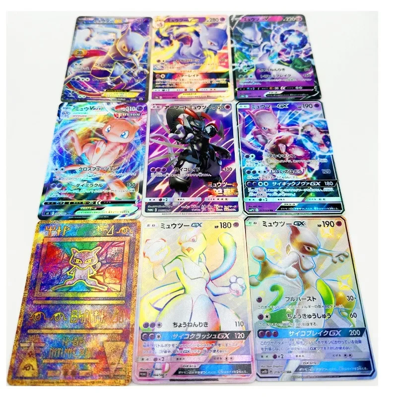 DIY Pokémon PTCG Mewtwo Mew Refractive Process Flash Card 2 Types of Flashes Anime Peripheral Game Collection Card Holiday Gift