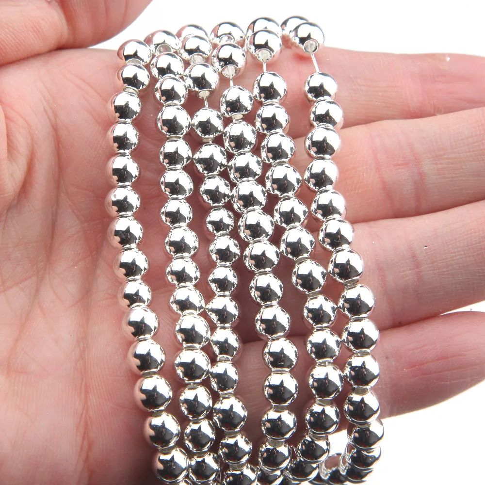 Natural Hematite Beads Plated Silver Round Spacer Bead DIY for Jewelry Making Bracelets Necklace Findings 2/3/4/6/8mm