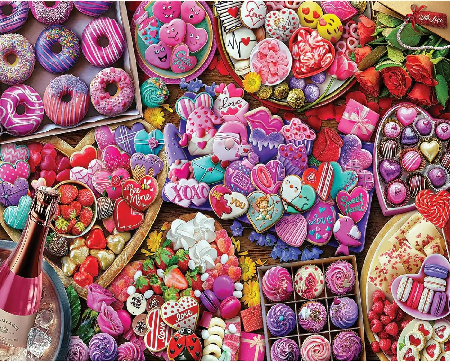 

Donut Jigsaw Puzzle 520 Pieces Romantic Pink Theme Puzzle for Couples Gifts Adults and Children Challenge You with A Puzzle Game