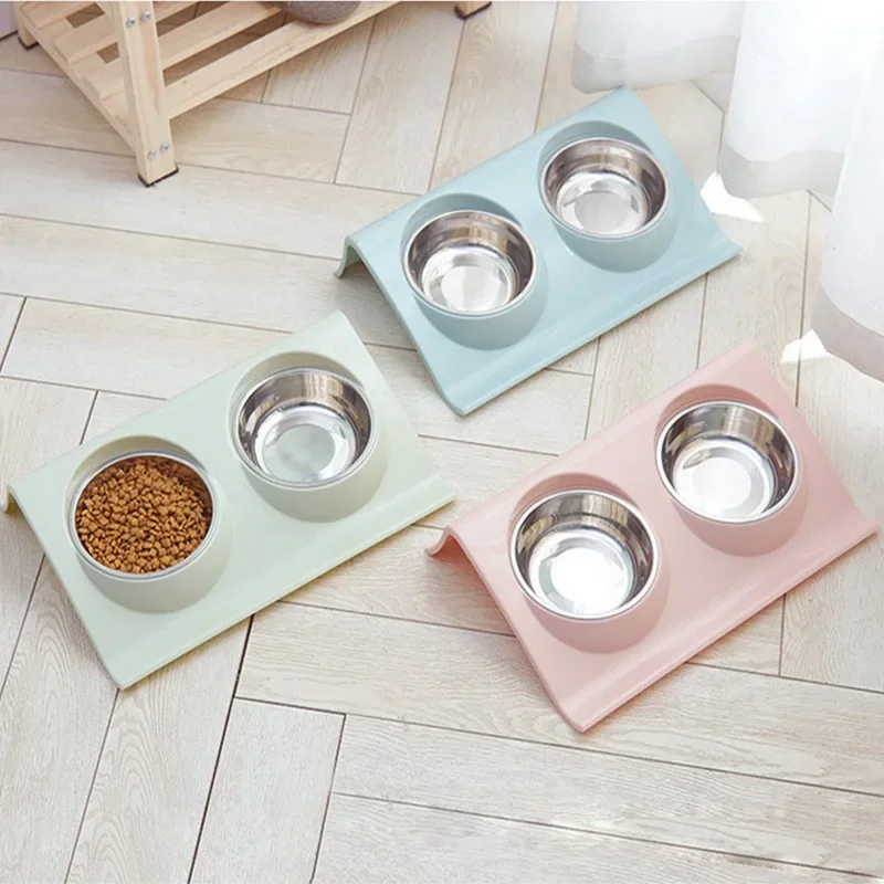 Pet Double Bowl Plastic Kitten Dog Food Drinking Tray Feeder Cat Feeding Pet Supplies Accessories Dog Accessories Pet Bowl