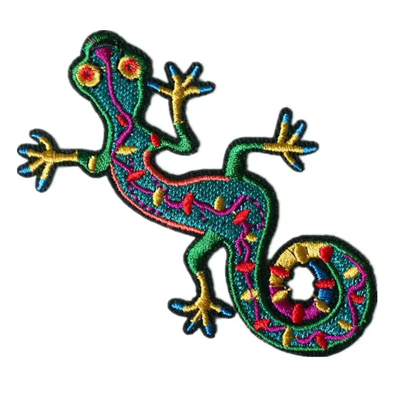 Embroidered Colorful Gecko Patch Four Legged Snake Sewing Iron On Badge For Bag Jeans Hat Appliques DIY Handwork Sticker Decor