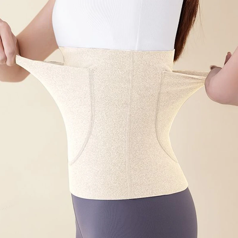 1 Stück Damen-Taillengürtel aus DEvelvet-Stoff mit zwei Taschen, atmungsaktiver Stützgürtel, hält Ihren Bauch warm und schützt Ihren Bauch – Detail 11
