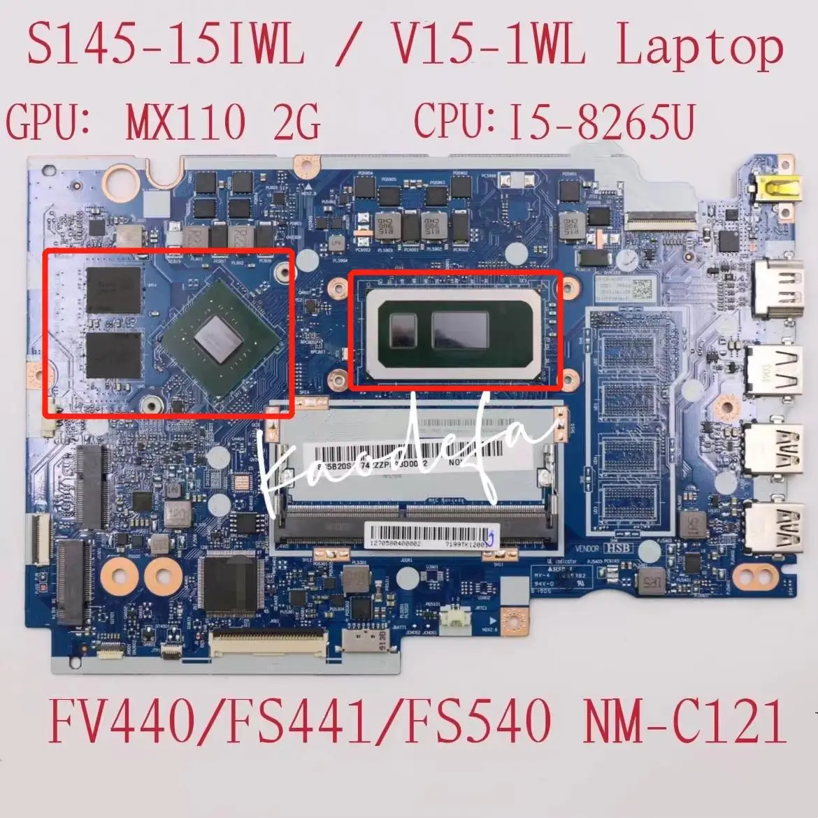 Carte mère pour ordinateur portable Lenovo Ideapad S145-15IWL V15-IWL avec GPU I5-8265U: MX110 2G NM-C121 FRU, Test OK