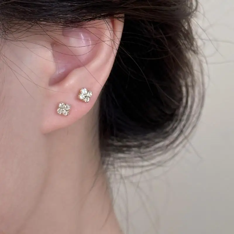 1/2 Pairs Square-cut Zirconia Earrings Mini Crystal Flower Pierced Earrings Fashion Jewelry For Women Daily Wear Dating Parties