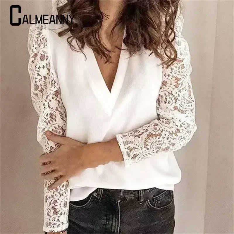 Blusas de otoño para mujer, camisa de manga larga a la moda para mujer, blusas con cuello en V para mujer, blusas nuevas elegantes, Tops calados de