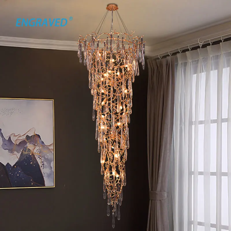 

Art Fan All Copper Ceiling Lamp Crystal Villa Hall Living Room Loft Stairway High Class Luxury Handmade Light