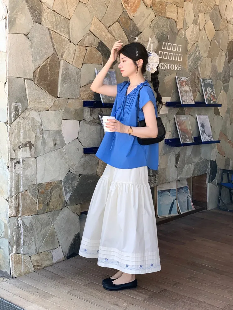 

Rame White Enhancing Baby Doll irt with Ruffle Collar Knot ort Sve Ele Sle Cotton Blend Summer Top for Women