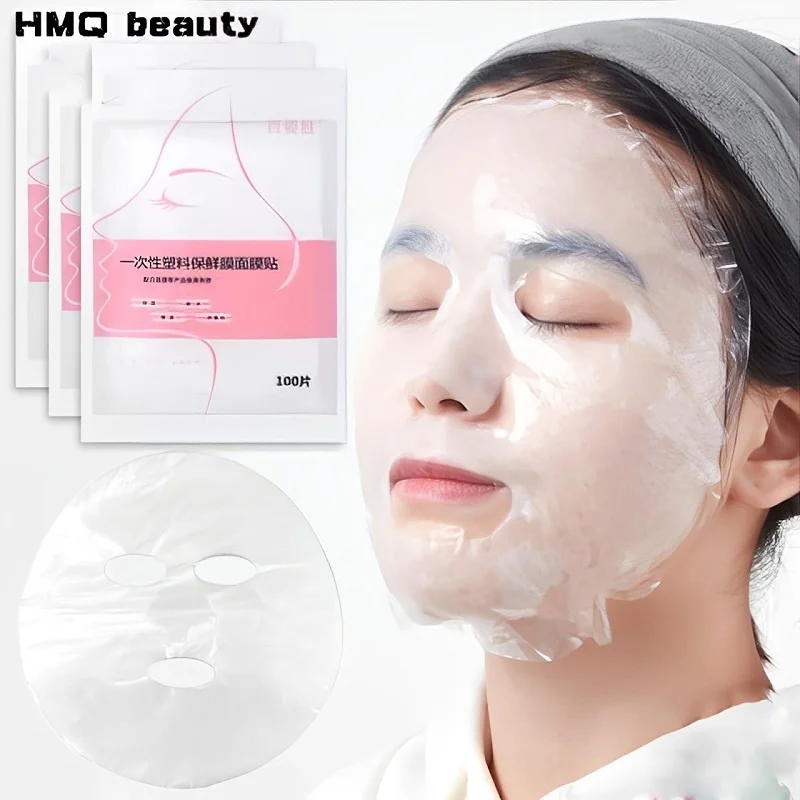 500/100pcs Disposable Face Plastic Film Full Cleaner Mask Neck Stickers Paper Transparent PE Masks Wrap Facial Care Tool Beauty