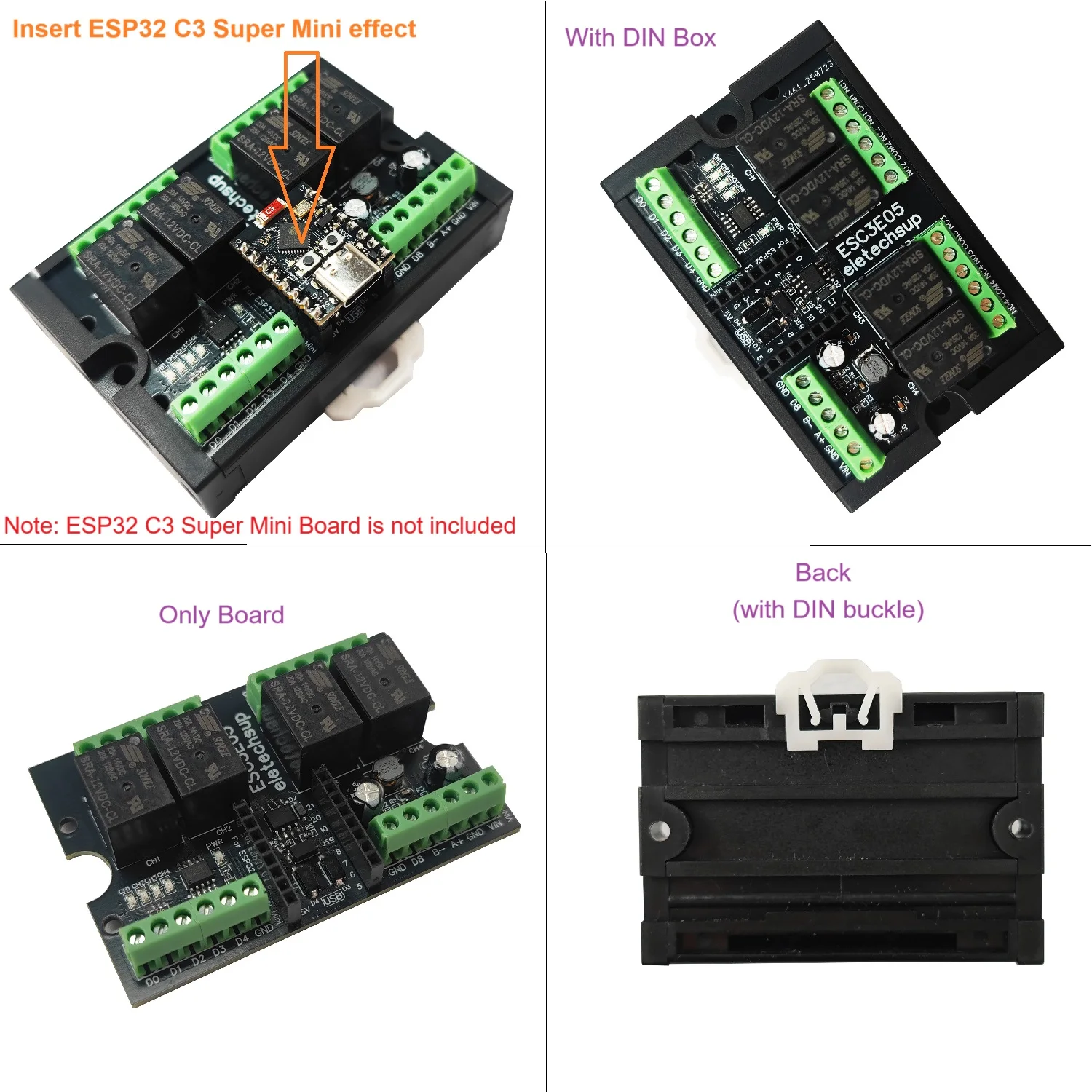 

ESP32 C3 Relay Module for Arduino IOT Network, Mini Expansion Board with 4 Analog Inputs and 4 Digital Outputs