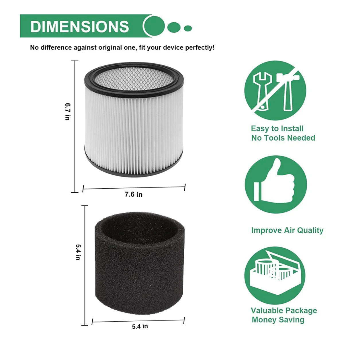 Filtro de substituição HEPA para Shop-Vac, Aspirador a seco e a úmido, 90304, 90350, 9033,5 Galão