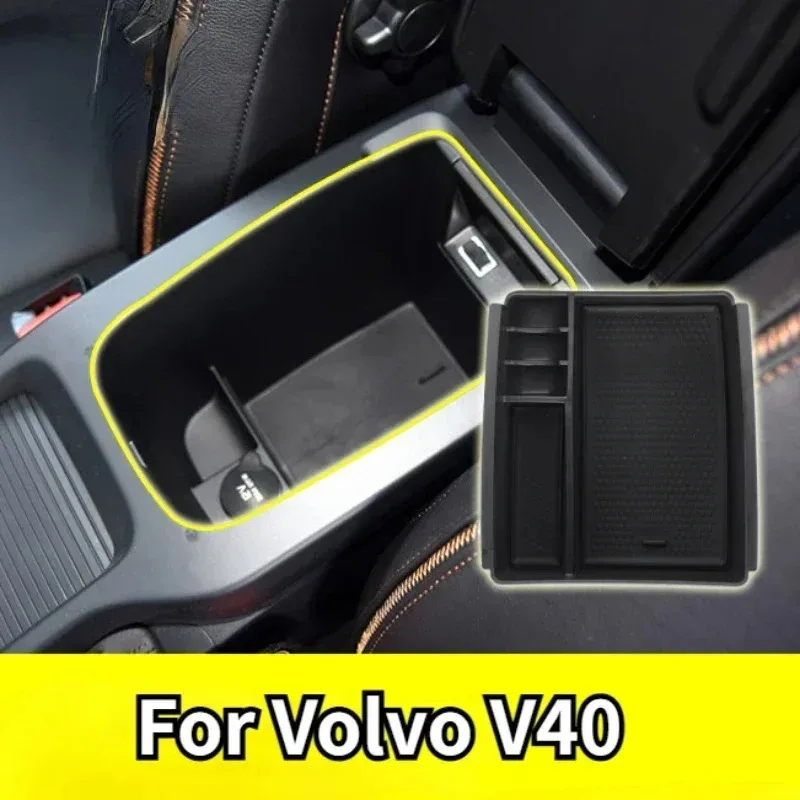 For Volvo V40 V40CC 2013-2017 ABS Black Car Center Console Armrest Storage Box Mobile Phone Storage Box Interior Accessories