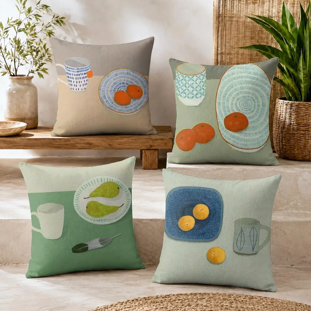 Vibrant Serenity Cushion Cover Summer Coolness Linen Organic Fabric Sofa Pillow Case Double-Sided Printing Home Decor