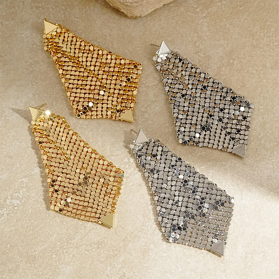 Triangular square sequined fringed earrings exaggerated style earrings temperament high-end earrings women