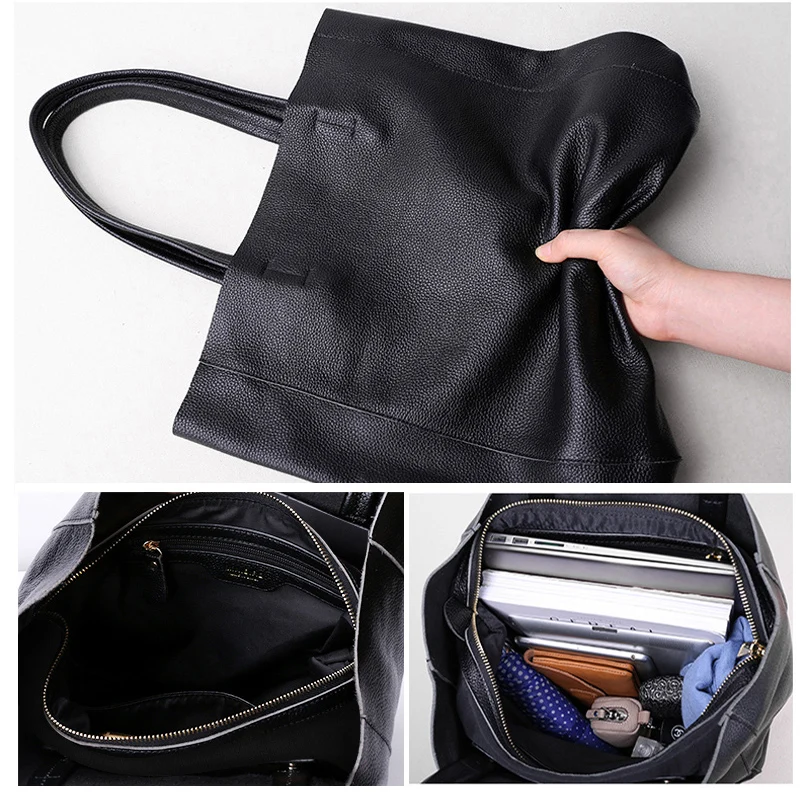 Genuine Leather Bag Women Casual Tote Female Luxury Simple Fashion Handbag Lady Cowhide Leather Daily Use Shoulder Shopping Bag