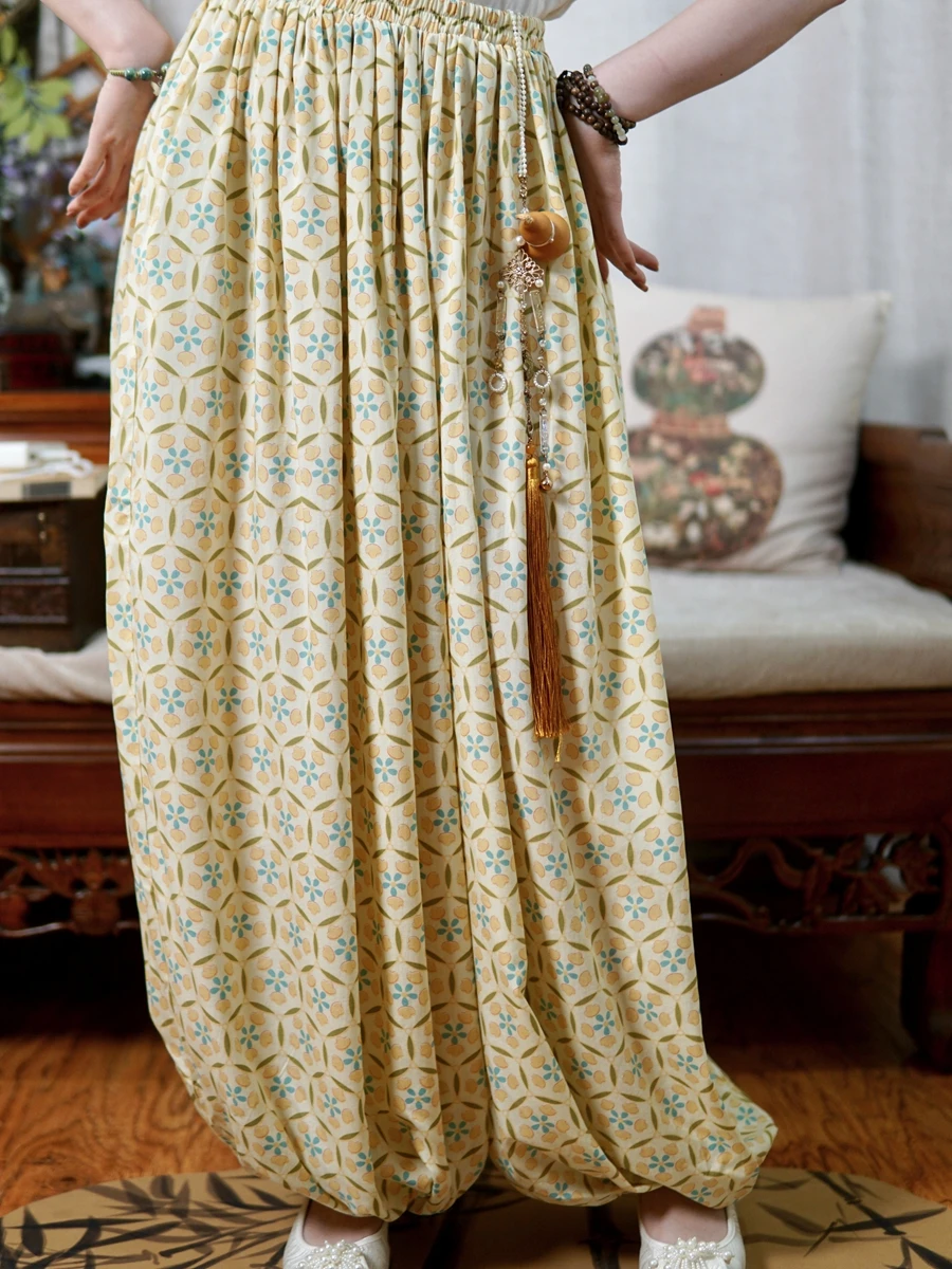 

Оригинальные брюки-фонарики в стиле династии Тан, широкие, с узором, из хлопка, на каждый день, универсальные, в стиле дундфу, комплект ханьфу, китайская культура